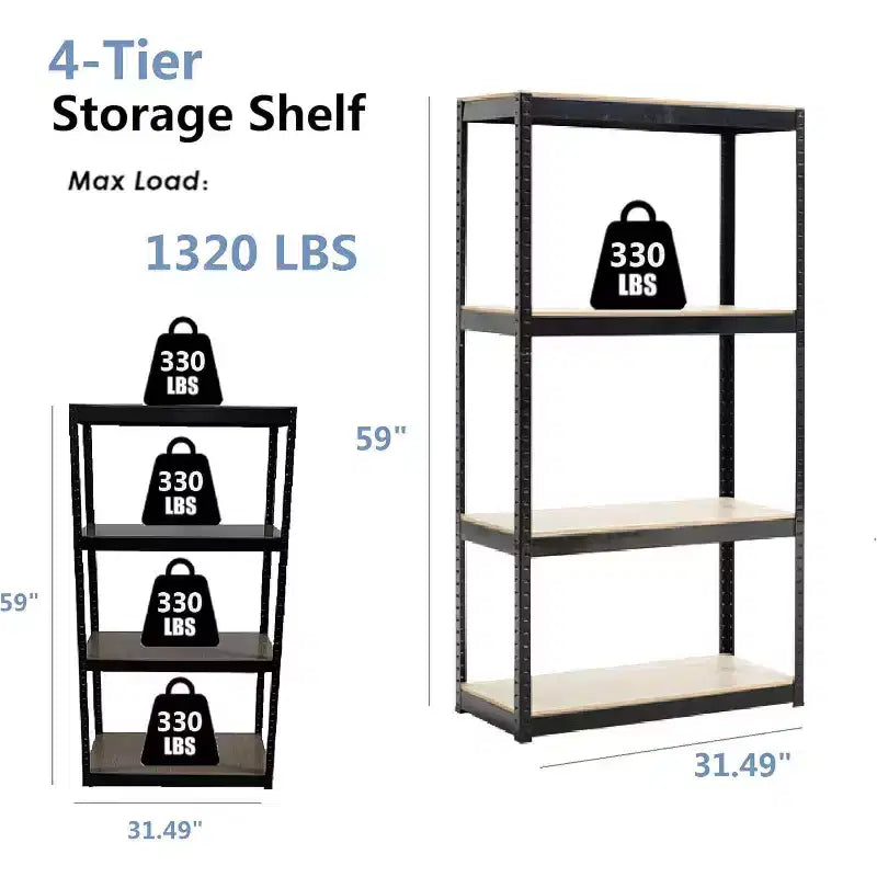 Acekool 4-Tier Adjustable Metal Garage Shelving Unit, Boltless Assembly Storage Rack, Heavy Duty Steel Shelves for Kitchen, Garage, or Workshop