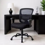 HomeRoots Black Fabric Mesh and Steel Adjustable Swivel Rolling Executive Office Chair