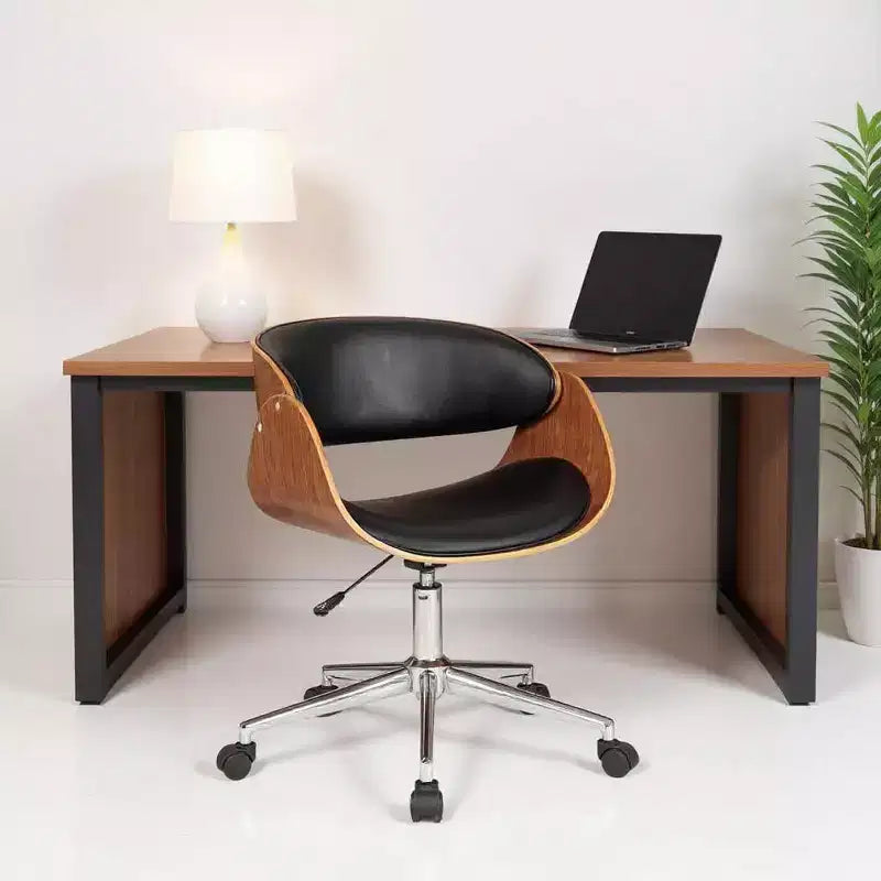 HomeRoots Brown Black and Silver Adjustable Height Swivel Rolling Office Chair