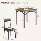 Modern Rustic Square Dining Set, 29.2' L x W 30.1' H Table, 33.7' 18.4' 17' Chairs, 2 Person, Metal & MDF, Easy Assembly, Space-Saving