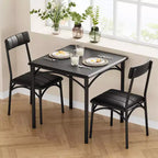 Modern Rustic Square Dining Set, 29.2' L x W 30.1' H Table, 33.7' 18.4' 17' Chairs, 2 Person, Metal & MDF, Easy Assembly, Space-Saving
