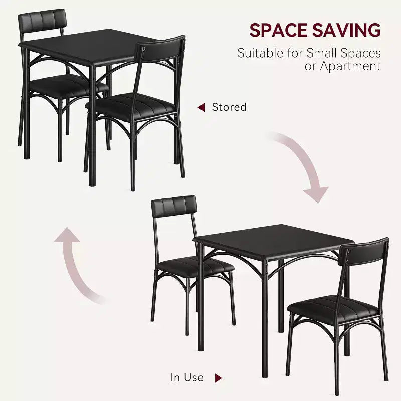 Modern Rustic Square Dining Set, 29.2' L x W 30.1' H Table, 33.7' 18.4' 17' Chairs, 2 Person, Metal & MDF, Easy Assembly, Space-Saving