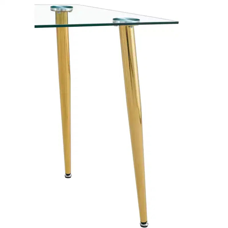 Okak Dining Table for Small Space, Contemporary Rectangle Tempered Glass Dining Table with Metal Legs for 4 People