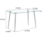 Okak Dining Table for Small Space, Contemporary Rectangle Tempered Glass Dining Table with Metal Legs for 4 People
