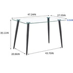 Okak Dining Table for Small Space, Contemporary Rectangle Tempered Glass Dining Table with Metal Legs for 4 People