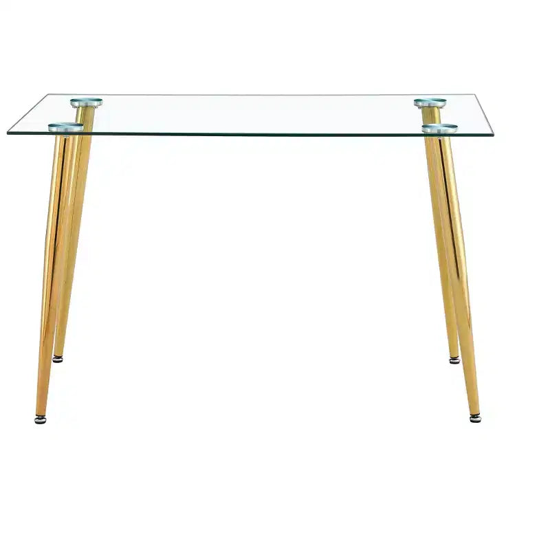 Okak Dining Table for Small Space, Contemporary Rectangle Tempered Glass Dining Table with Metal Legs for 4 People