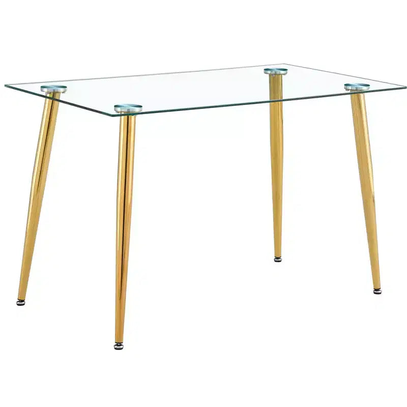 Okak Dining Table for Small Space, Contemporary Rectangle Tempered Glass Dining Table with Metal Legs for 4 People