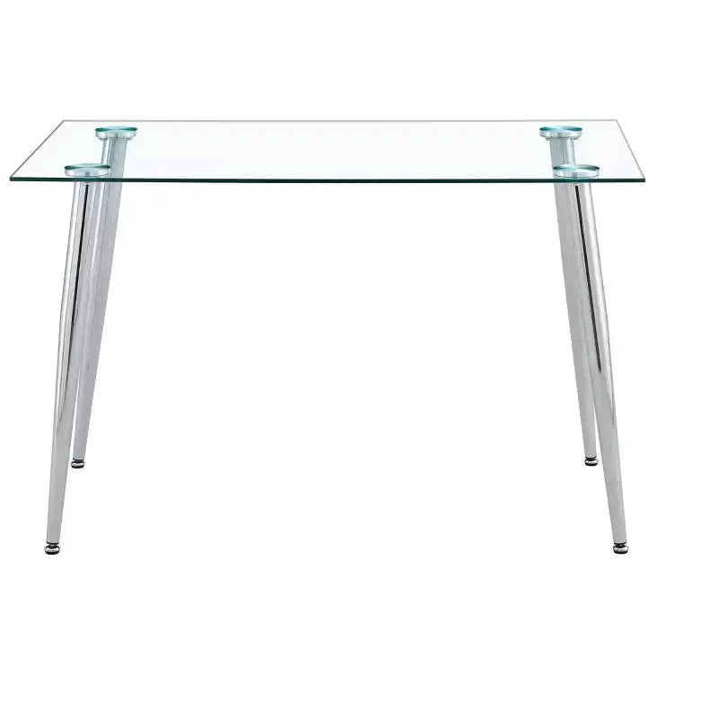Okak Dining Table for Small Space, Contemporary Rectangle Tempered Glass Dining Table with Metal Legs for 4 People