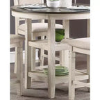 Okak Round Dining Table Transitional Style for Small Space, Counter Height Table with 2 Display Shelves for Living Room, Office, Kitchen