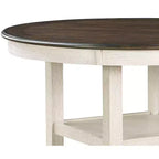 Okak Round Dining Table Transitional Style for Small Space, Counter Height Table with 2 Display Shelves for Living Room, Office, Kitchen