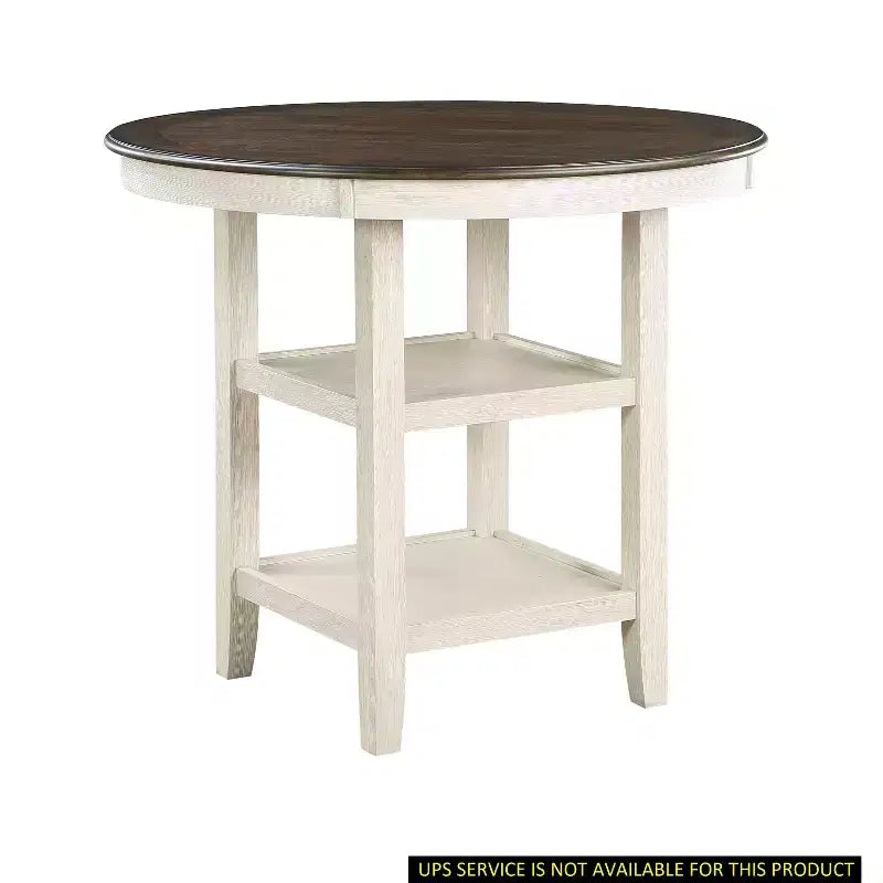 Okak Round Dining Table Transitional Style for Small Space, Counter Height Table with 2 Display Shelves for Living Room, Office, Kitchen