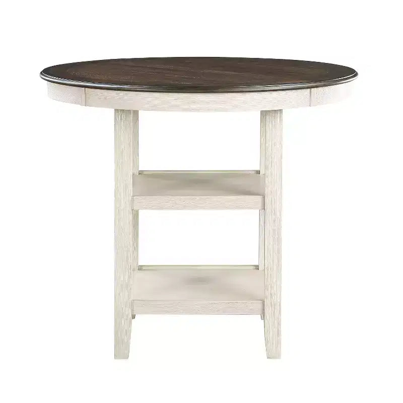 Okak Round Dining Table Transitional Style for Small Space, Counter Height Table with 2 Display Shelves for Living Room, Office, Kitchen