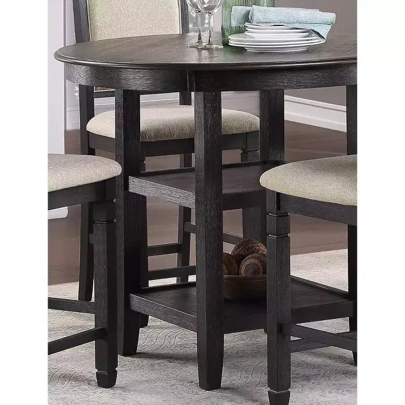 Okak Round Dining Table Transitional Style for Small Space, Counter Height Table with 2 Display Shelves for Living Room, Office, Kitchen