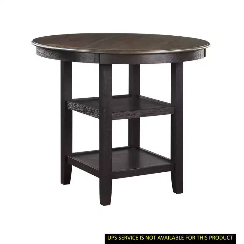 Okak Round Dining Table Transitional Style for Small Space, Counter Height Table with 2 Display Shelves for Living Room, Office, Kitchen