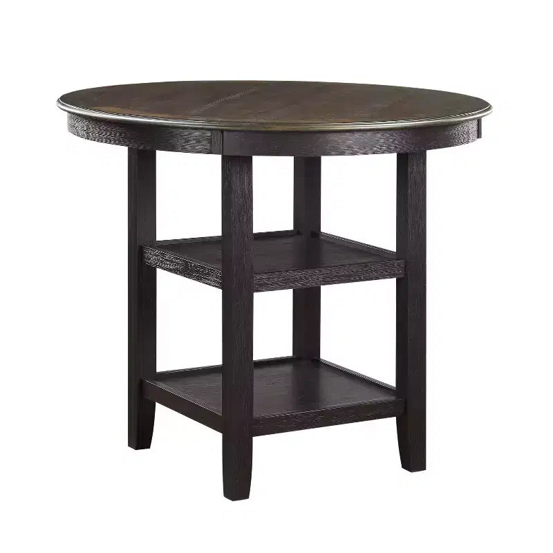 Okak Round Dining Table Transitional Style for Small Space, Counter Height Table with 2 Display Shelves for Living Room, Office, Kitchen