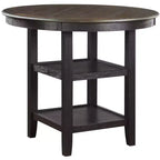 Okak Round Dining Table Transitional Style for Small Space, Counter Height Table with 2 Display Shelves for Living Room, Office, Kitchen