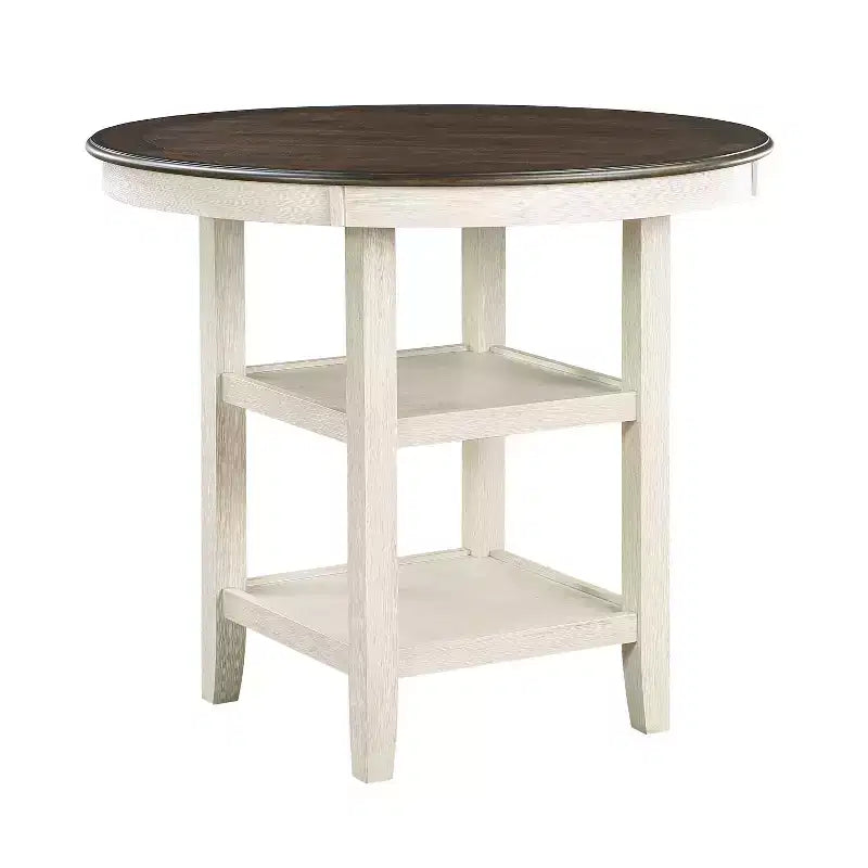 Okak Round Dining Table Transitional Style for Small Space, Counter Height Table with 2 Display Shelves for Living Room, Office, Kitchen