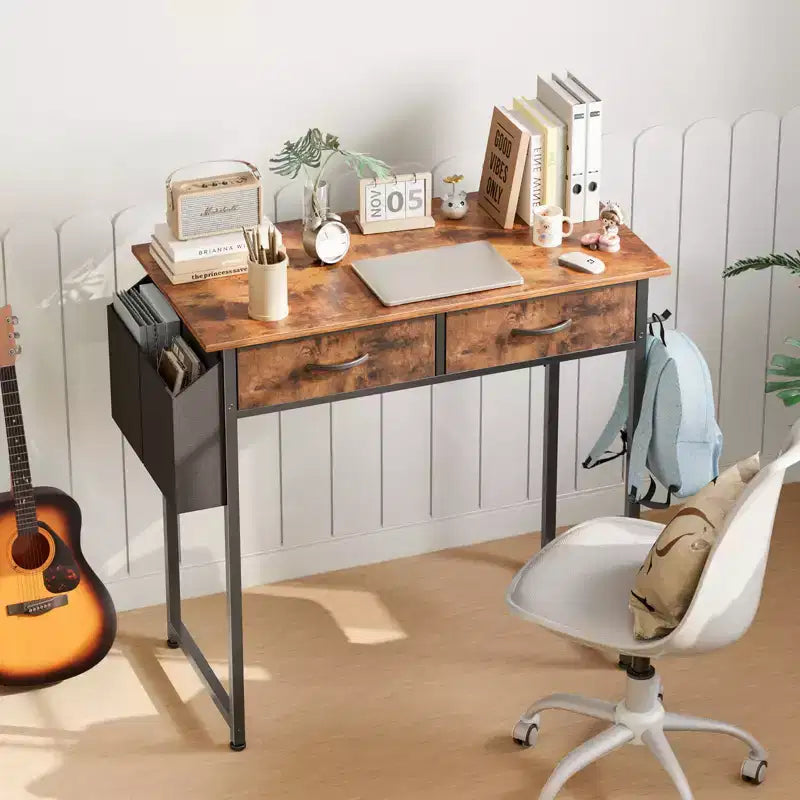 Computer Desk with Storage, Small Home Office Writing Study PC Table with Fabric Side Bag & Headphone Hook, Metal Frame 32 x 15.7 x 30.6)