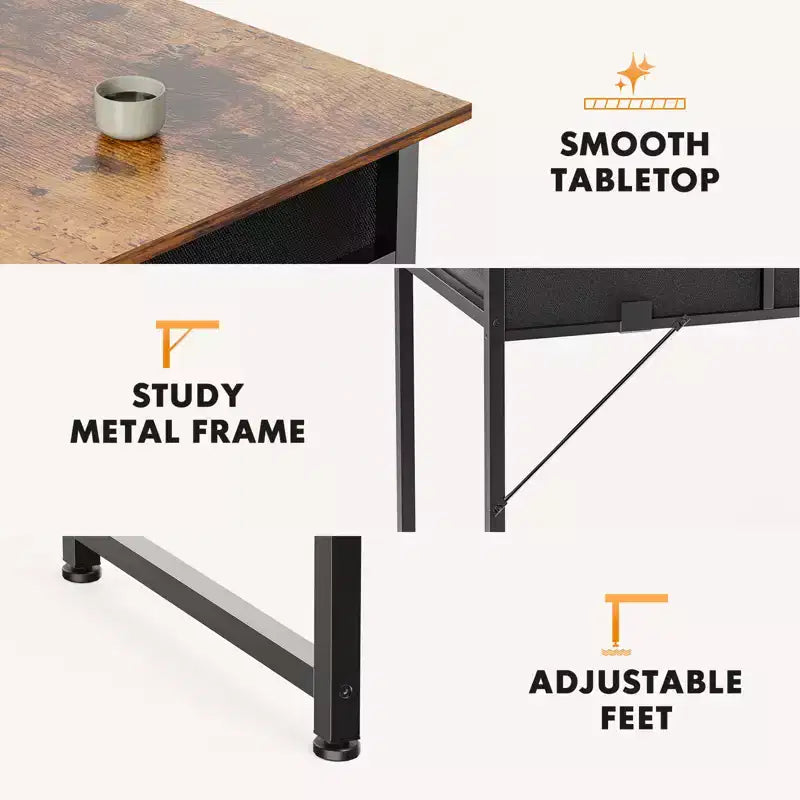Computer Desk with Storage, Small Home Office Writing Study PC Table with Fabric Side Bag & Headphone Hook, Metal Frame 32 x 15.7 x 30.6)