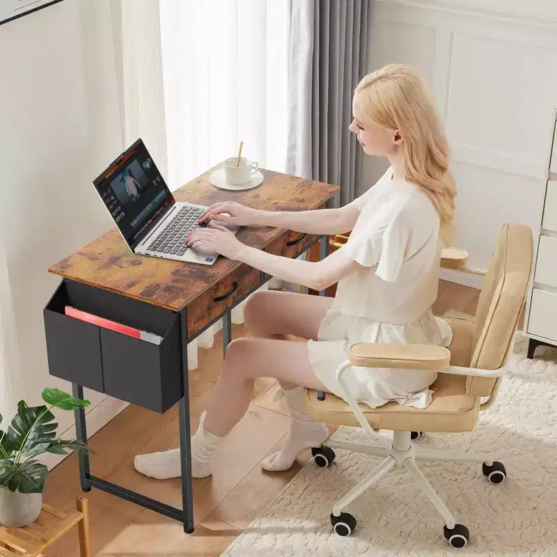 Computer Desk with Storage, Small Home Office Writing Study PC Table with Fabric Side Bag & Headphone Hook, Metal Frame 32 x 15.7 x 30.6)