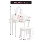 Kids' Vanity Set with Mirror, Makeup Table and Stool Vanity Desk and Chair with Wood Makeup Playset for 4-9 Girls