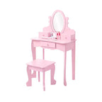 Kids' Vanity Set with Mirror, Makeup Table and Stool Vanity Desk and Chair with Wood Makeup Playset for 4-9 Girls