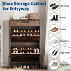GustoWave Shoe Storage Organizer with 2 Flip Drawers and 1 Drawer, Freestanding Narrow Shoe Rack, Shoe Storage Organizer