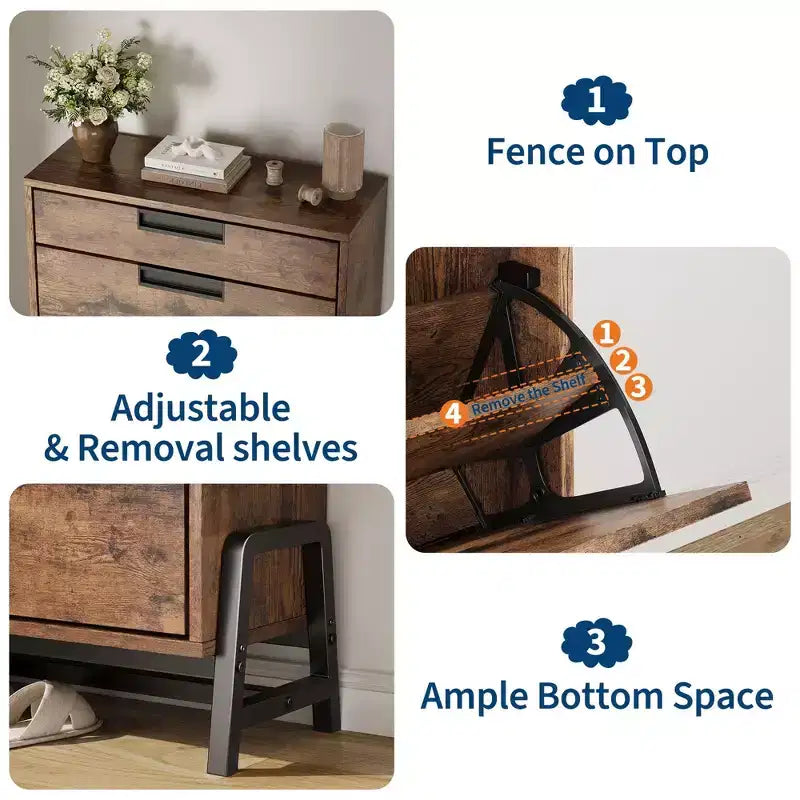 GustoWave Shoe Storage Organizer with 2 Flip Drawers and 1 Drawer, Freestanding Narrow Shoe Rack, Shoe Storage Organizer