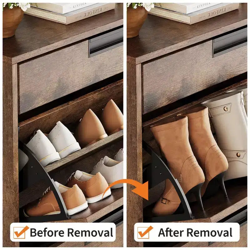 GustoWave Shoe Storage Organizer with 2 Flip Drawers and 1 Drawer, Freestanding Narrow Shoe Rack, Shoe Storage Organizer