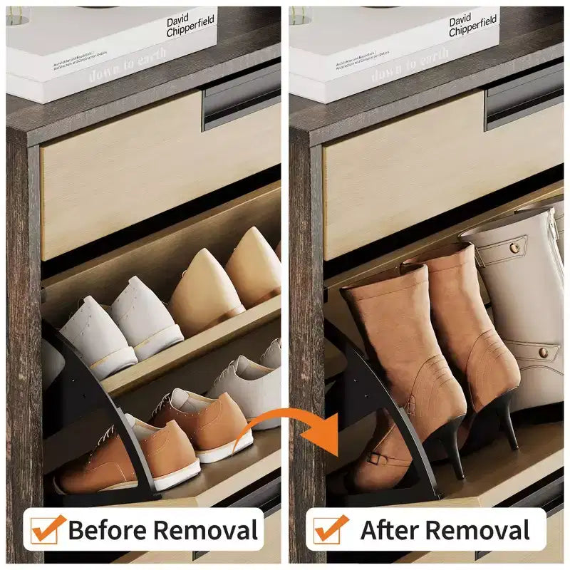 GustoWave Shoe Storage Organizer with 2 Flip Drawers and 1 Drawer, Freestanding Narrow Shoe Rack, Shoe Storage Organizer