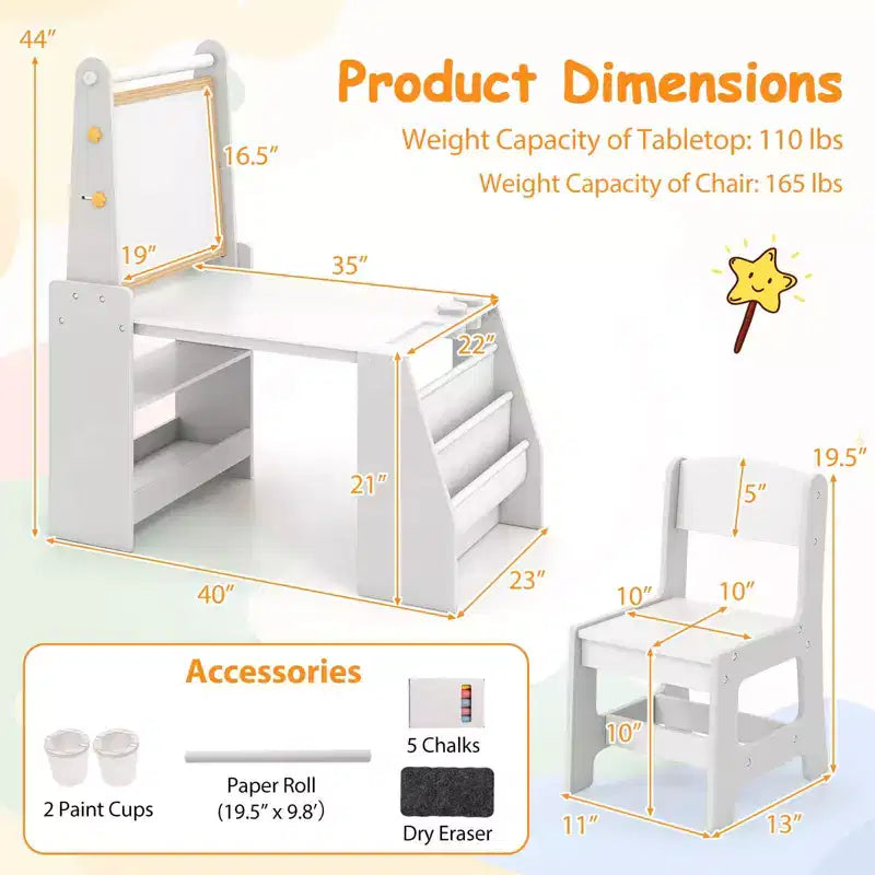 Costway Kids Art Table and Chair Set with Easel & Chair Whiteboard & Chalkboard Paper Roll