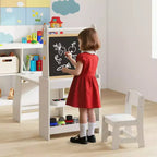 Costway Kids Art Table and Chair Set with Easel & Chair Whiteboard & Chalkboard Paper Roll