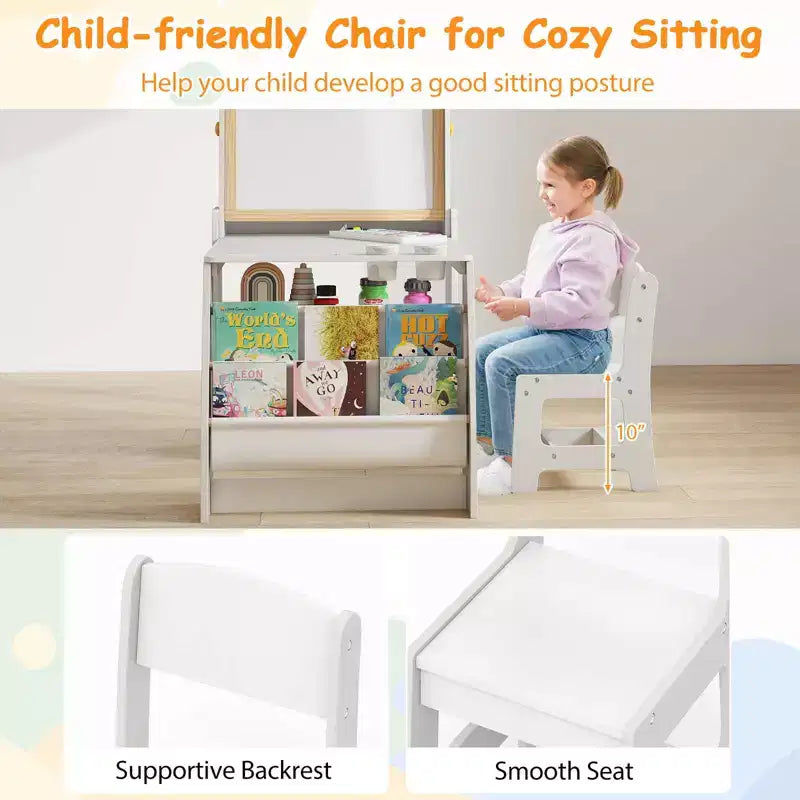 Costway Kids Art Table and Chair Set with Easel & Chair Whiteboard & Chalkboard Paper Roll