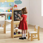 Costway Kids Art Table and Chair Set with Easel & Chair Whiteboard & Chalkboard Paper Roll