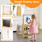 Costway Kids Art Table and Chair Set with Easel & Chair Whiteboard & Chalkboard Paper Roll