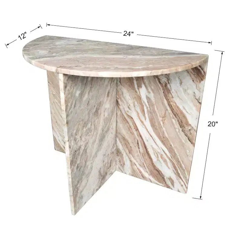 JONATHAN Y Patrice 20 Art Deco Minimalist Natural Marble Handmade Demilune Side Table