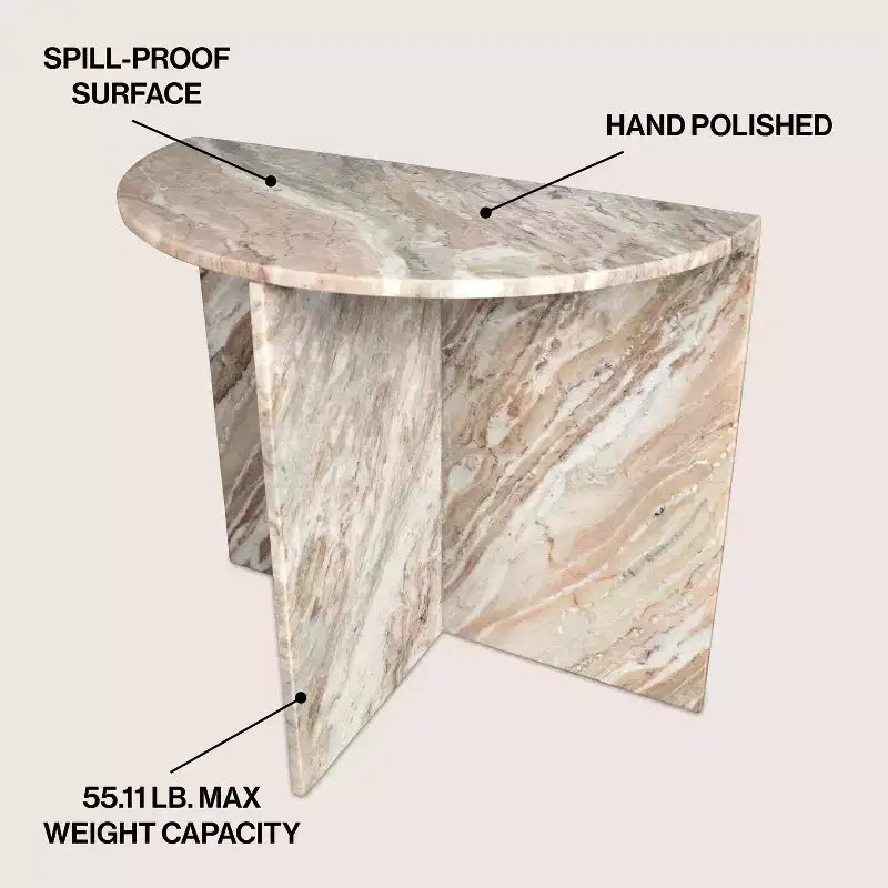 JONATHAN Y Patrice 20 Art Deco Minimalist Natural Marble Handmade Demilune Side Table