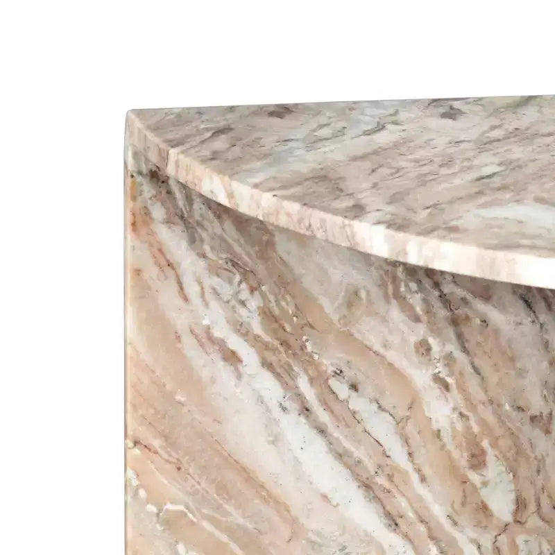 JONATHAN Y Patrice 20 Art Deco Minimalist Natural Marble Handmade Demilune Side Table