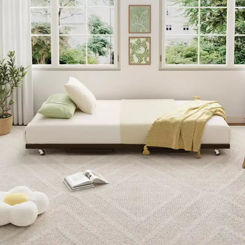 Twin Trundle Bed Frame - Pop Up Metal Platform with Lockable Casters, Foldable Design for Guest Rooms & Sleepovers
