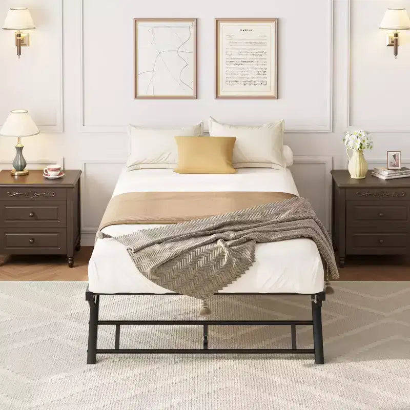 Twin Trundle Bed Frame - Pop Up Metal Platform with Lockable Casters, Foldable Design for Guest Rooms & Sleepovers