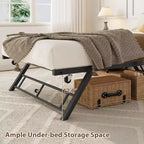 Twin Trundle Bed Frame - Pop Up Metal Platform with Lockable Casters, Foldable Design for Guest Rooms & Sleepovers
