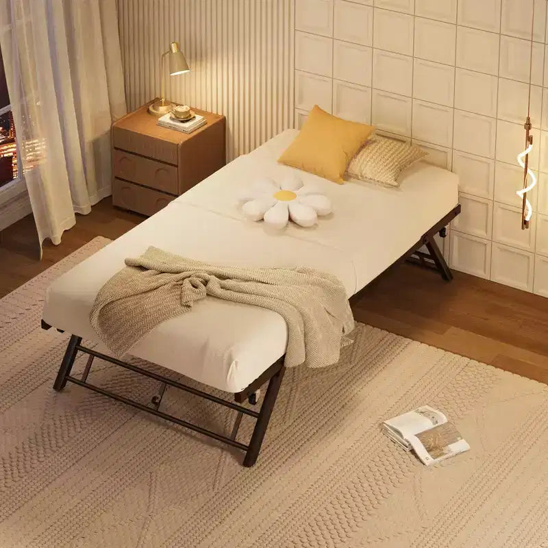 Twin Trundle Bed Frame - Pop Up Metal Platform with Lockable Casters, Foldable Design for Guest Rooms & Sleepovers