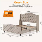 Letto Matrimoniale Imbottito in Velluto con Testiera a Onde e Doghe in Legno - Nessuna Rete a Molle Necessaria, Beige