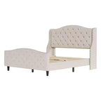 Letto Matrimoniale Imbottito in Velluto con Testiera a Onde e Doghe in Legno - Nessuna Rete a Molle Necessaria, Beige
