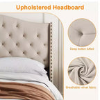 Letto Matrimoniale Imbottito in Velluto con Testiera a Onde e Doghe in Legno - Nessuna Rete a Molle Necessaria, Beige