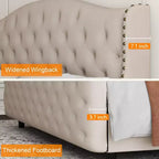 Letto Matrimoniale Imbottito in Velluto con Testiera a Onde e Doghe in Legno - Nessuna Rete a Molle Necessaria, Beige