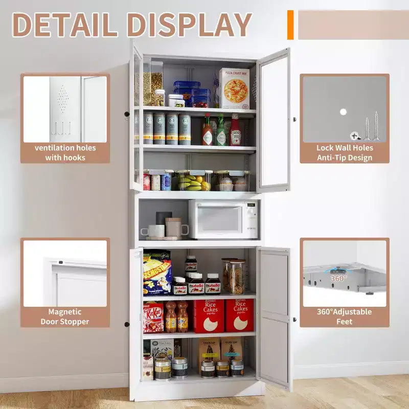 Okak 61 Armadio da dispensa da cucina autoportante, mobile contenitore regolabile con 4 ripiani, armadietto in metallo resistente per sala da pranzo/soggiorno