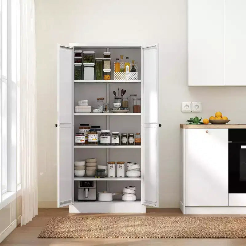 Okak 61 Armadio da dispensa da cucina autoportante, mobile contenitore regolabile con 4 ripiani, armadietto in metallo resistente per sala da pranzo/soggiorno