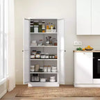 Okak 61 Armadio da dispensa da cucina autoportante, mobile contenitore regolabile con 4 ripiani, armadietto in metallo resistente per sala da pranzo/soggiorno
