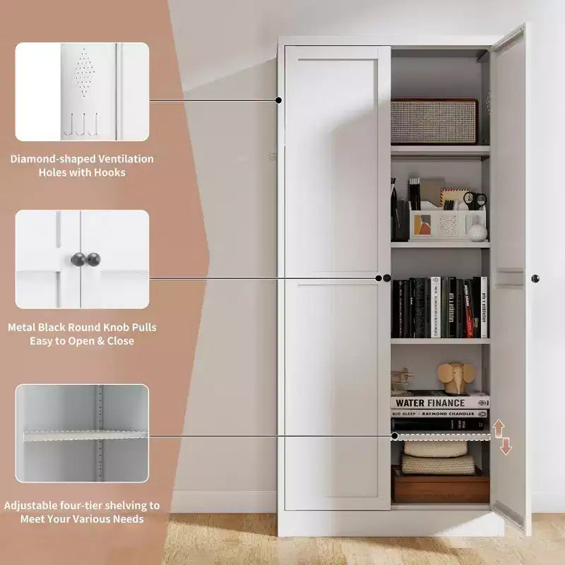 Okak 61 Armadio da dispensa da cucina autoportante, mobile contenitore regolabile con 4 ripiani, armadietto in metallo resistente per sala da pranzo/soggiorno